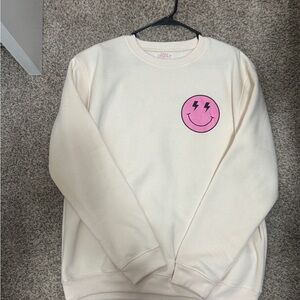 Cream Sweatshirt with Pink Smiley Face
